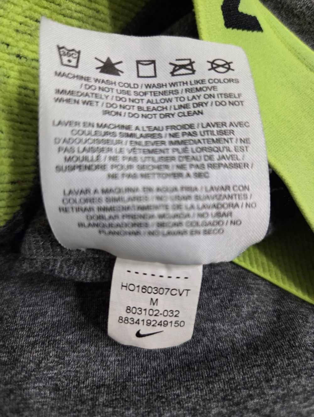 Nike Women's Pro Athletic Grey and Black Leggings with Neon Waistband - Picture 6 of 6